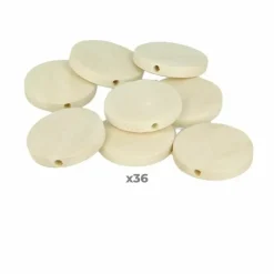 ARTEMIO - 36 perles en bois rondes plates 25 mm
