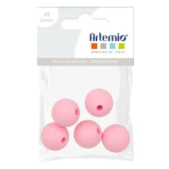 ARTEMIO - 5 perles silicone rondes - 10 mm - rose