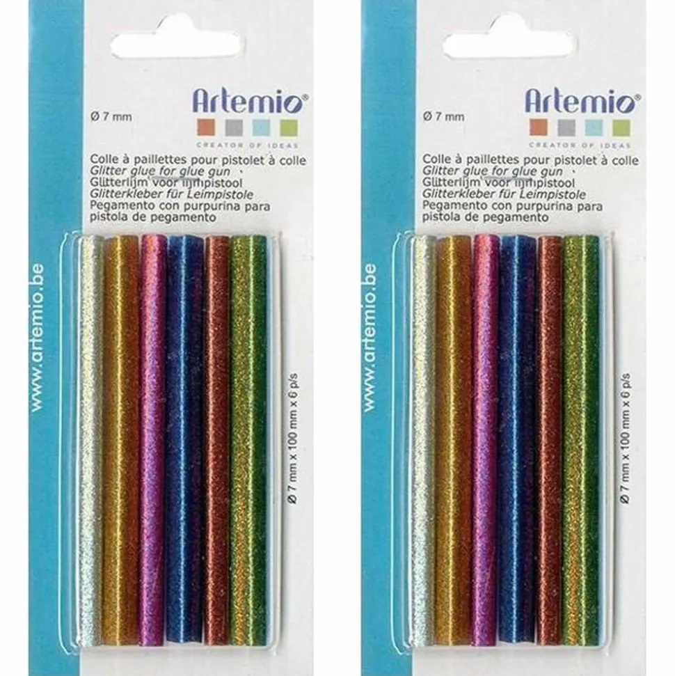 ARTEMIO - 12 recharges pistolet à colle 7 mm - paillettes