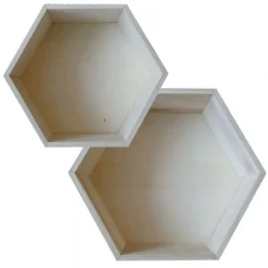 ARTEMIO - 2 étagères hexagonales en bois - 27 x 23,5 cm et 30 x 26,5 cm