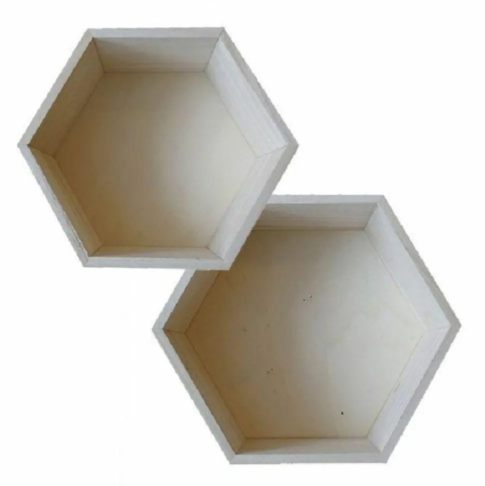 ARTEMIO - 2 étagères hexagonales en bois - 24 x 21 cm et 27 x 23,5 cm