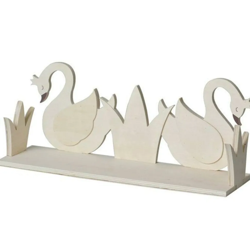 ARTEMIO - Etagère en bois 2 cygnes à customiser 40 x 16 cm