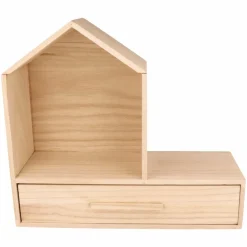 ARTEMIO - Etagère maison en bois avec tiroir 32 x 12 x 28 cm