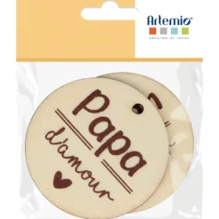 ARTEMIO - Silhouettes en bois rondes motif Amour à décorer Papa et Maman - x2