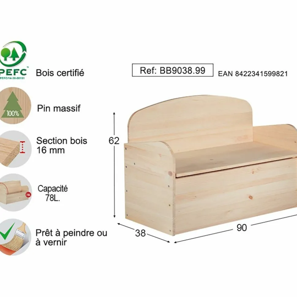 ASTIGARRAGA - Banc coffre de rangement en pin brut 78 litres