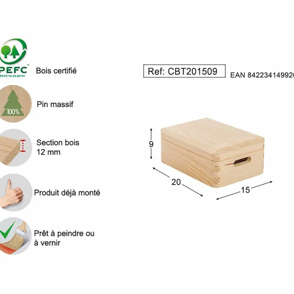 ASTIGARRAGA - Boîte de rangement en pin massif avec couvercle taille 1