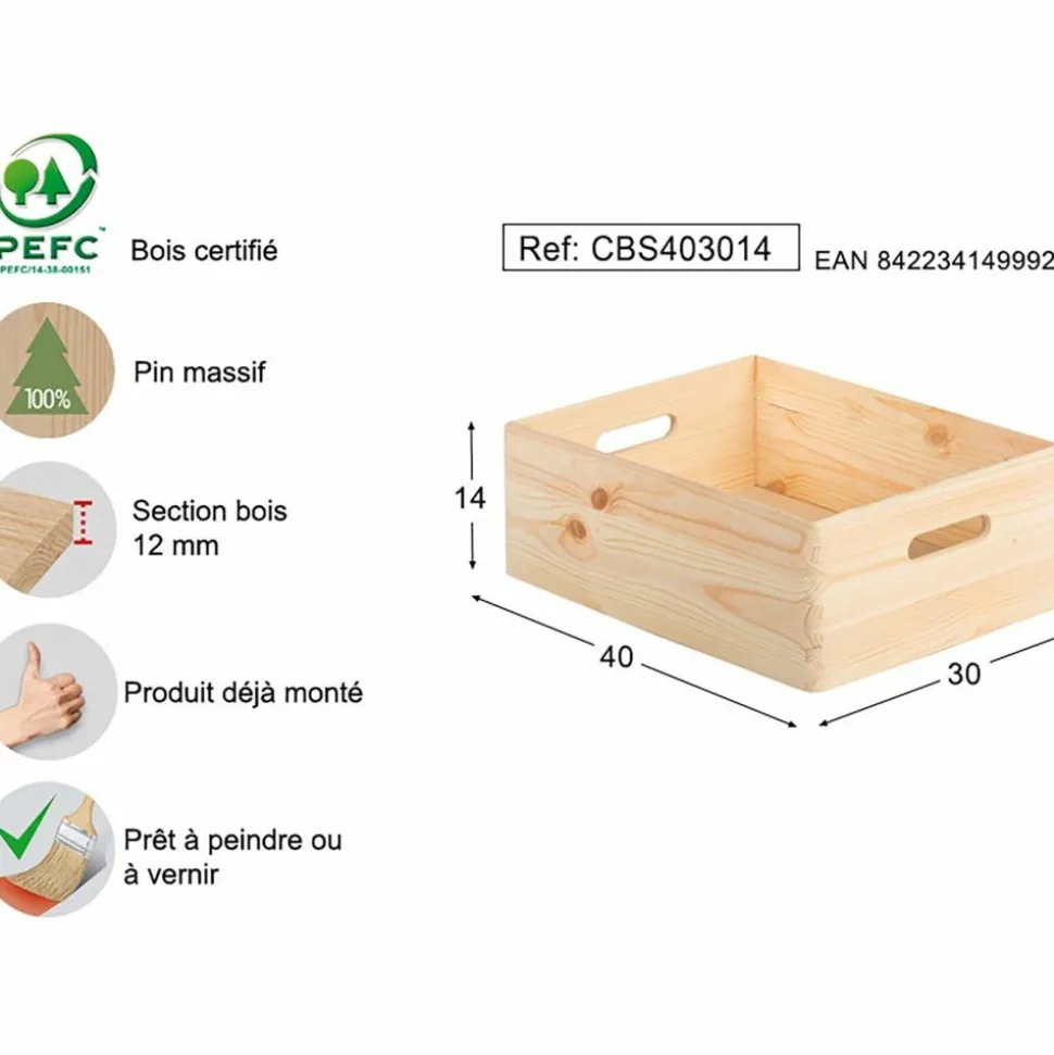 ASTIGARRAGA - Caisse en bois de rangement 40 x 30 x 14 cm