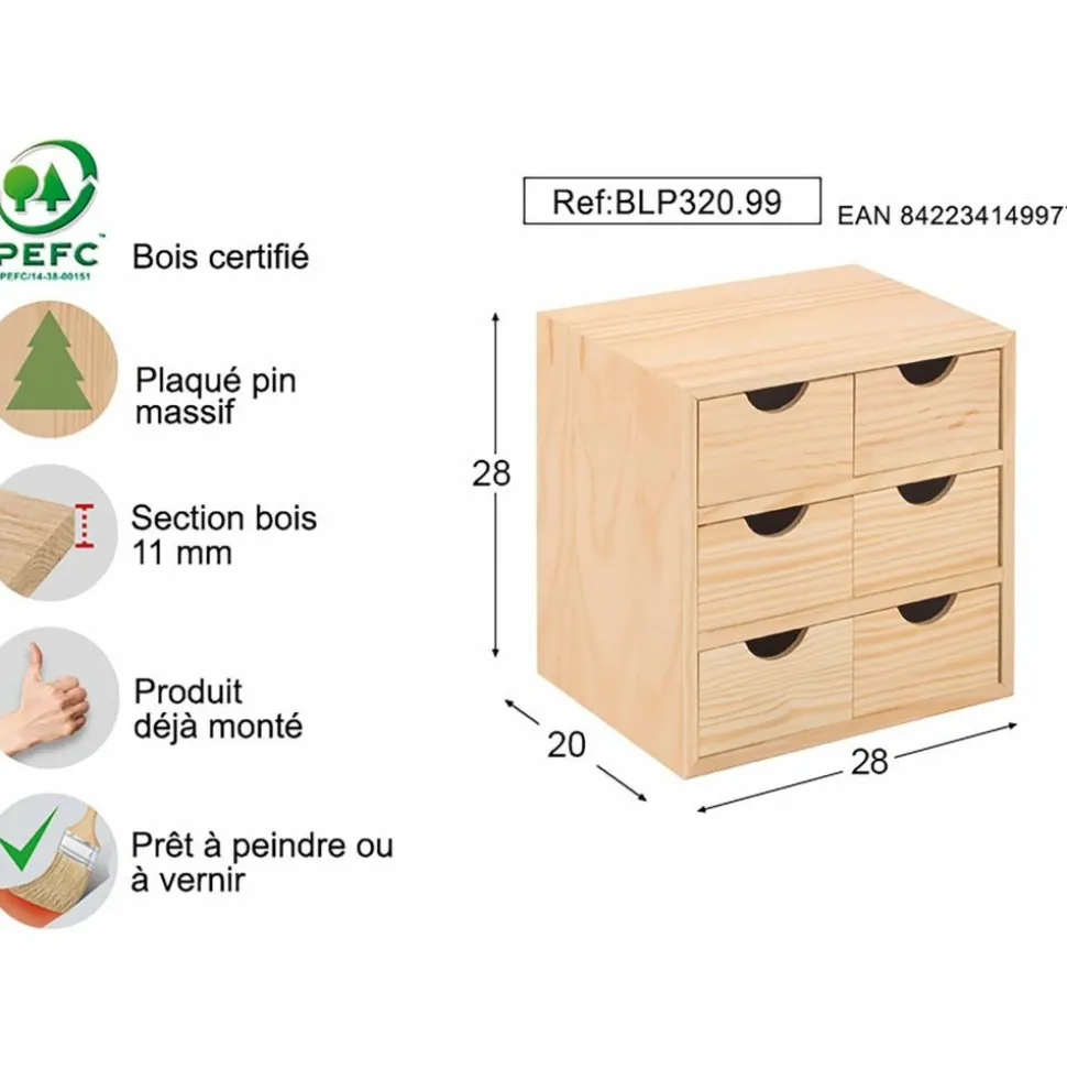 ASTIGARRAGA - Mini rangement bloc en pin brut avec tiroirs 6 tiroirs m2