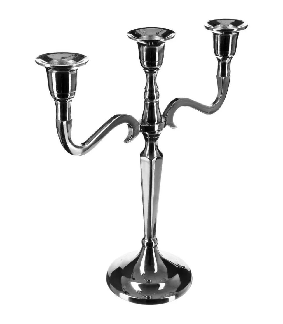 ATMOSPHERA - Bougeoir chandelier 3 têtes en métal argent h 26 cm
