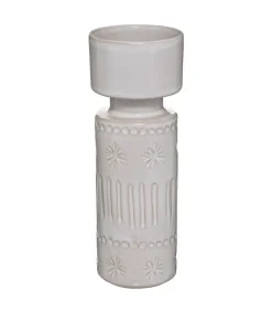 ATMOSPHERA - Bougeoir chandelier en céramique ivoire décorée h 23 cm