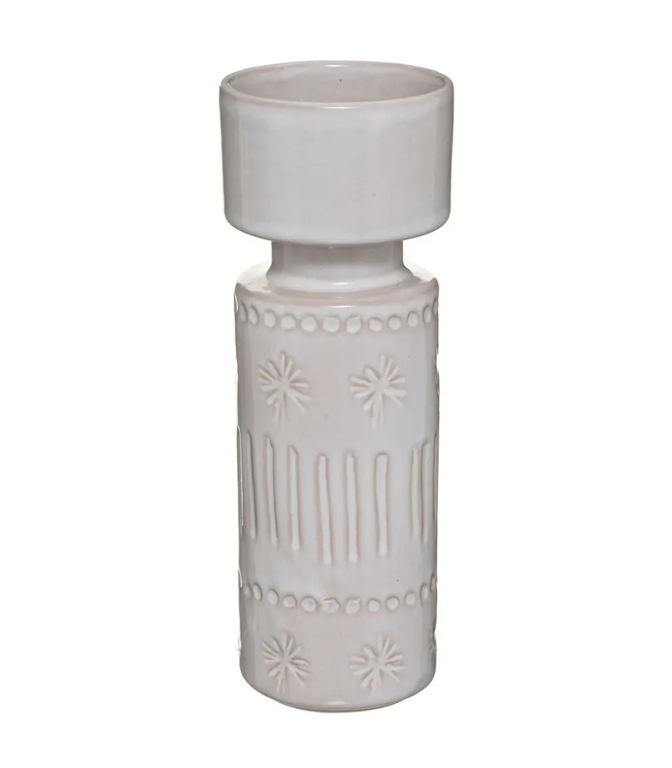 ATMOSPHERA - Bougeoir chandelier en céramique ivoire décorée h 23 cm