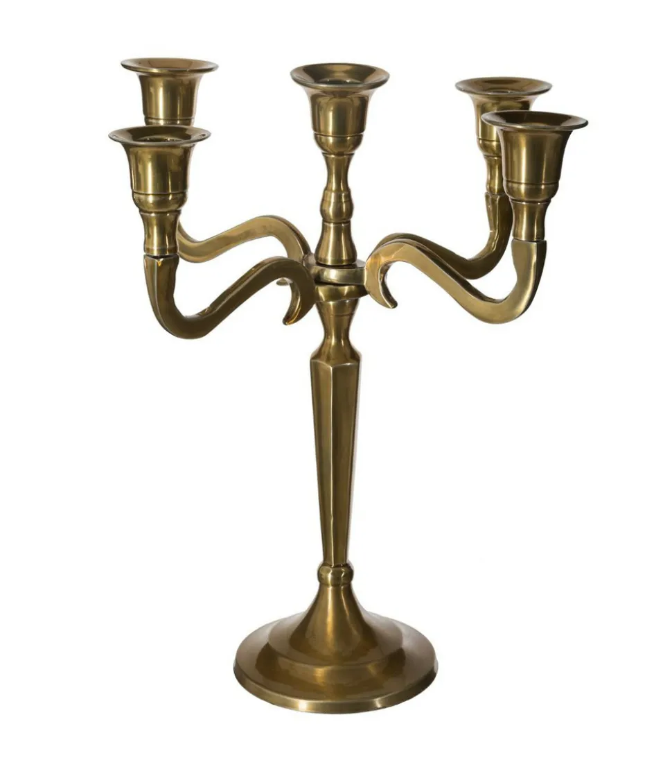 ATMOSPHERA - Bougeoir chandelier 5 têtes en métal doré h 27 cm