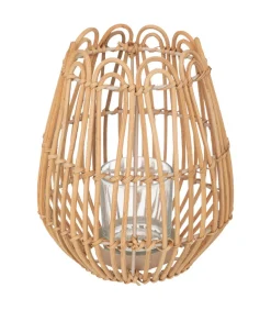 ATMOSPHERA - Bougeoir photophore en rotin et métal d 18 x h 22 cm