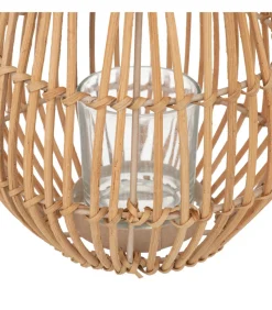 ATMOSPHERA - Bougeoir photophore en rotin et métal d 18 x h 22 cm