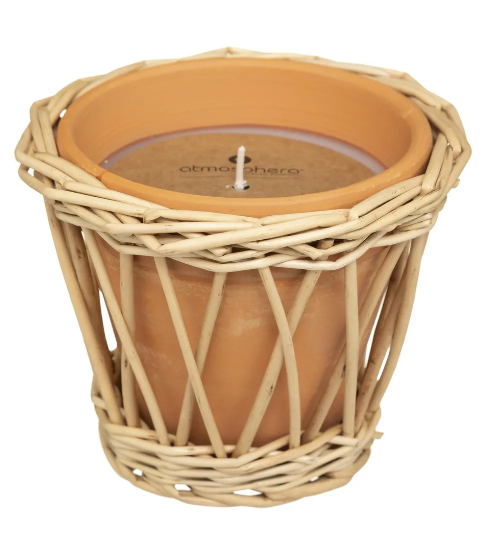 ATMOSPHERA - Bougie parfumée citronnelle 120 g pot en terre cuite avec support en rotin