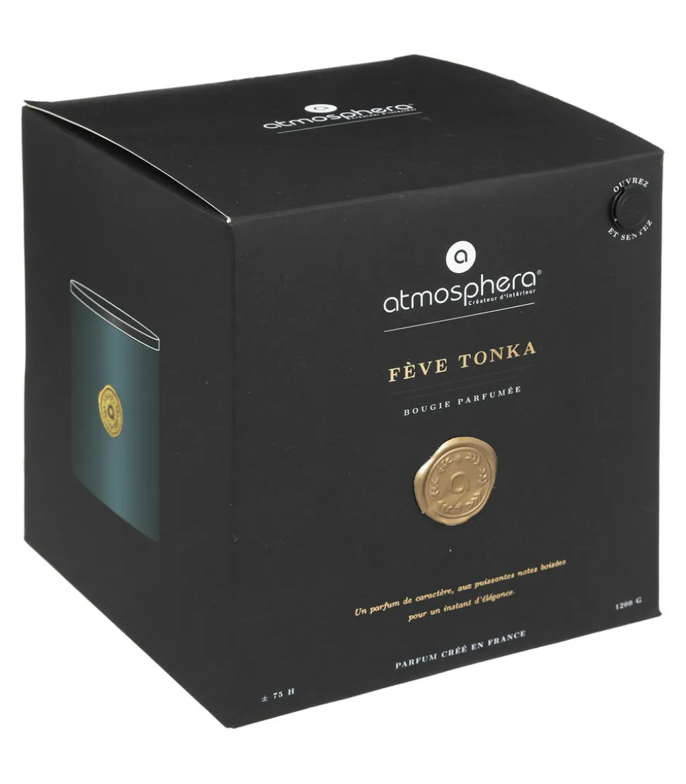 ATMOSPHERA - Bougie parfumée fève tonka dans pot en verre bleu 1200 g