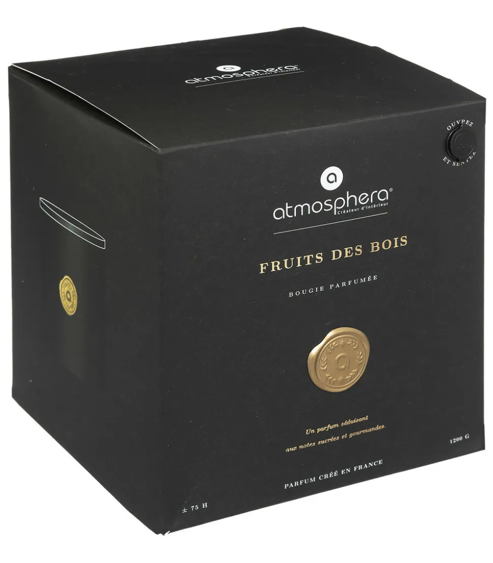 ATMOSPHERA - Bougie parfumée fruits des bois dans pot en verre noir 1200 g