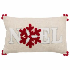 ATMOSPHERA - Coussin de noël flocon - 50 x 30 cm - beige et rouge