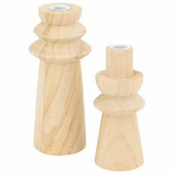 ATMOSPHERA - Duo de bougeoirs en bois - beige