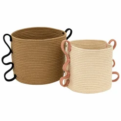 ATMOSPHERA - Ensemble de 2 paniers en coton et polyester - beige et marron