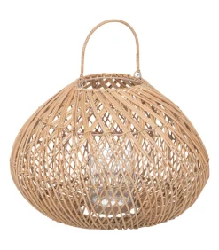 ATMOSPHERA - Lanterne photophore en métal et rotin bougeoir en verre d 37 x h 38 cm