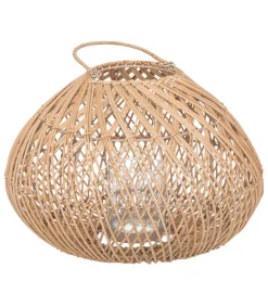 ATMOSPHERA - Lanterne photophore en métal et rotin bougeoir en verre d 37 x h 38 cm