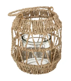 ATMOSPHERA - Lanterne photophore en métal et rotin bougeoir en verre d 17 x h 18 cm