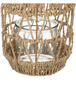 ATMOSPHERA - Lanterne photophore en métal et rotin bougeoir en verre d 17 x h 18 cm
