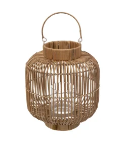 ATMOSPHERA - Lanterne photophore en rotin et métal bougeoir en verre d 25 x h 31 cm