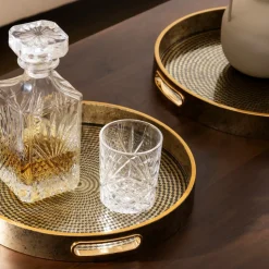 ATMOSPHERA - Lot de 2 plateaux en verre et résine - doré