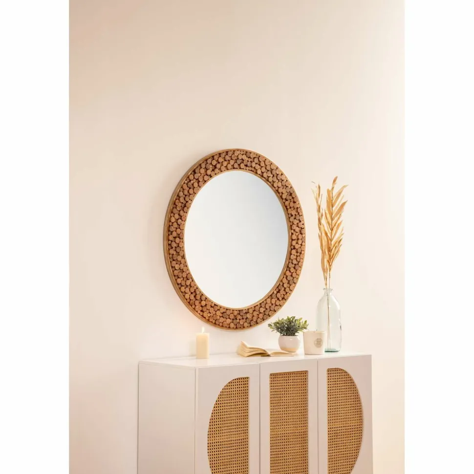 ATMOSPHERA - Miroir en bois rondin - diam 90 cm - marron