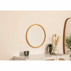 ATMOSPHERA - Miroir rond en bois - diam 55 cm - marron