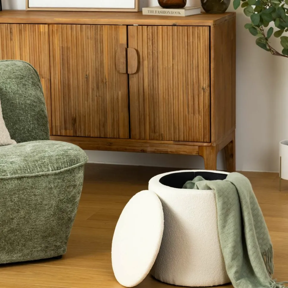 ATMOSPHERA - Pouf de rangement en bouclette - blanc