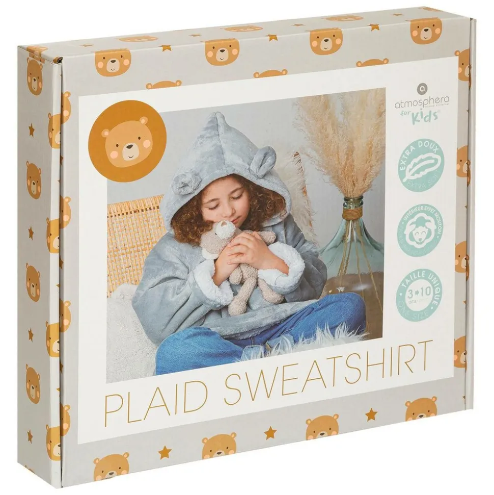 ATMOSPHERA CREATEUR D'INTERIEUR - Plaid sweatshirtshirtshirt capuche "ours" - gris