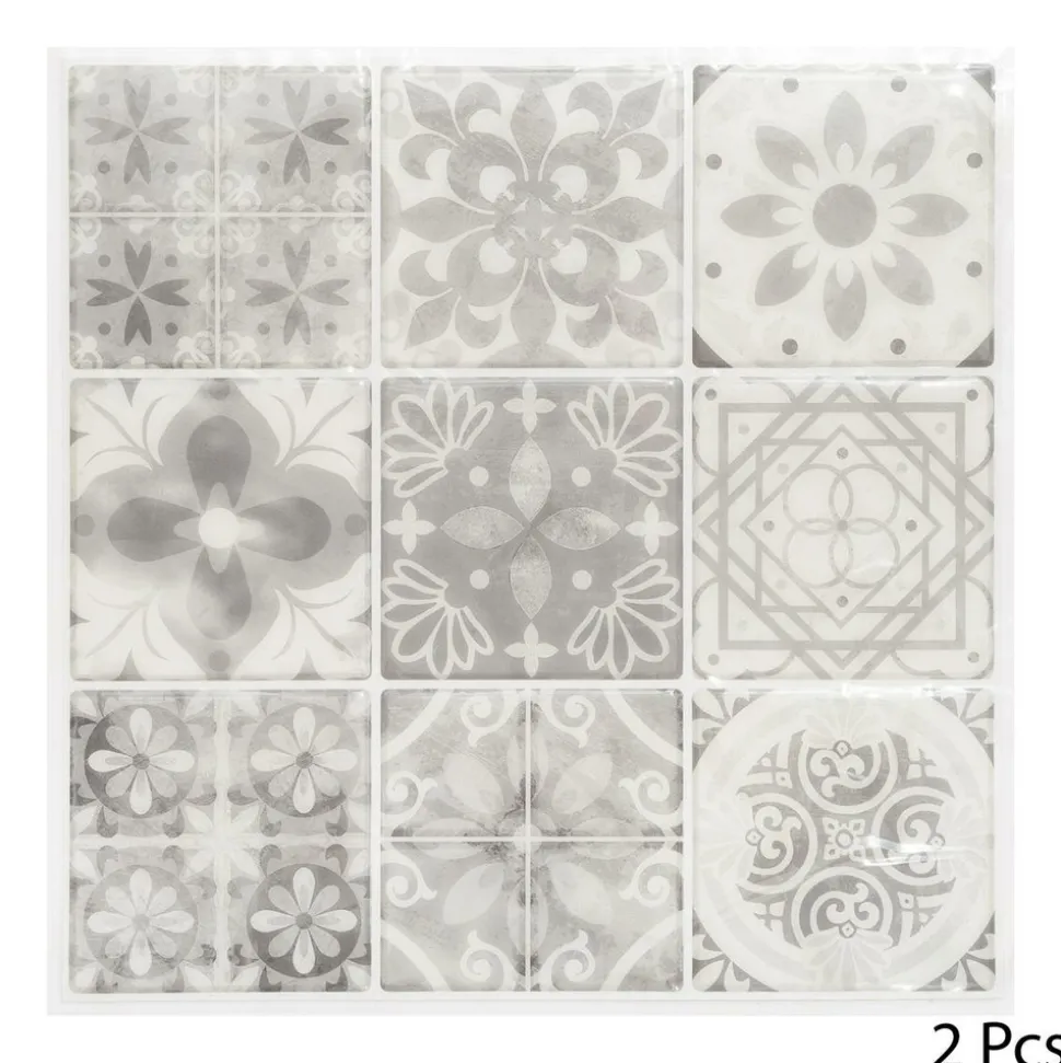 ATMOSPHERA CREATEUR D'INTERIEUR - Lot de 2 stickers - carrelage - gris - 26x26 cm