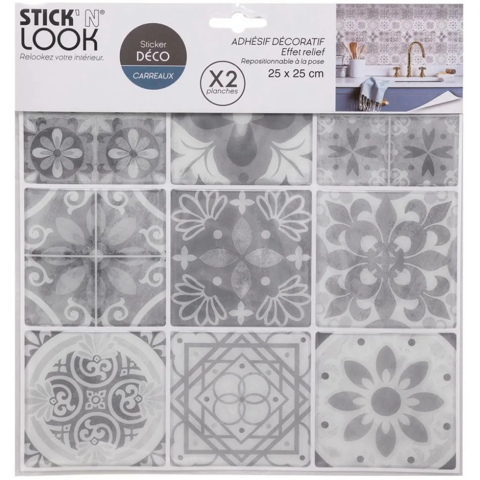ATMOSPHERA CREATEUR D'INTERIEUR - Lot de 2 stickers - carrelage - gris - 26x26 cm