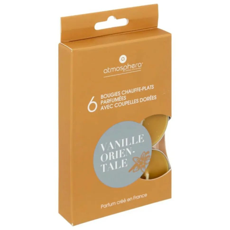 ATMOSPHERA CREATEUR D'INTERIEUR - 6 bougies parfumées "izor" en coupelle dorée d3,72cm