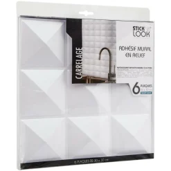 ATMOSPHERA CREATEUR D'INTERIEUR - Lot de 6 stickers - carrelage - blanc - 30x30 cm