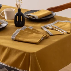 ATMOSPHERA CREATEUR D'INTERIEUR - Ensemble nappe et 6 serviettes inuit coton jaune ocre 250x150cm