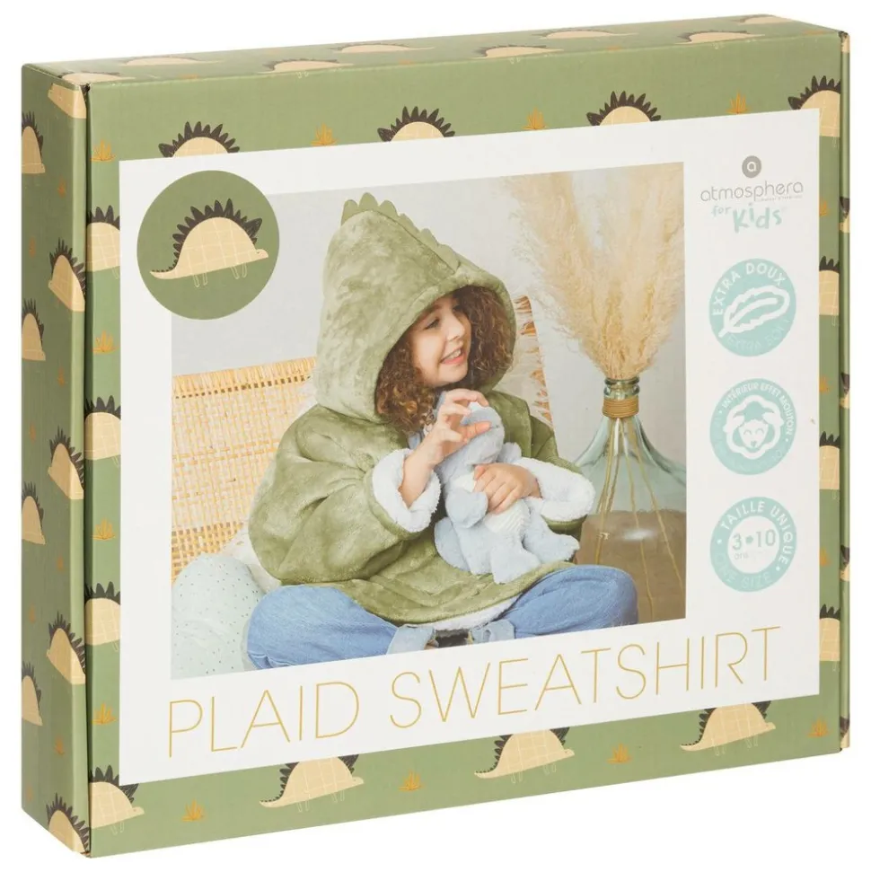ATMOSPHERA CREATEUR D'INTERIEUR - Plaid sweatshirtshirtshirt capuche "dinosaure" - vert kaki
