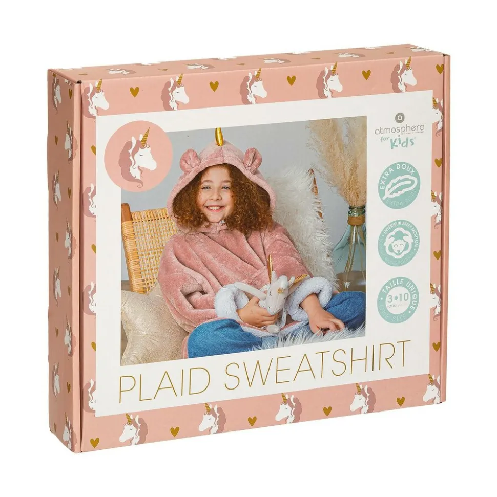 ATMOSPHERA CREATEUR D'INTERIEUR - Plaid sweatshirtshirtshirt capuche "licorne" - rose