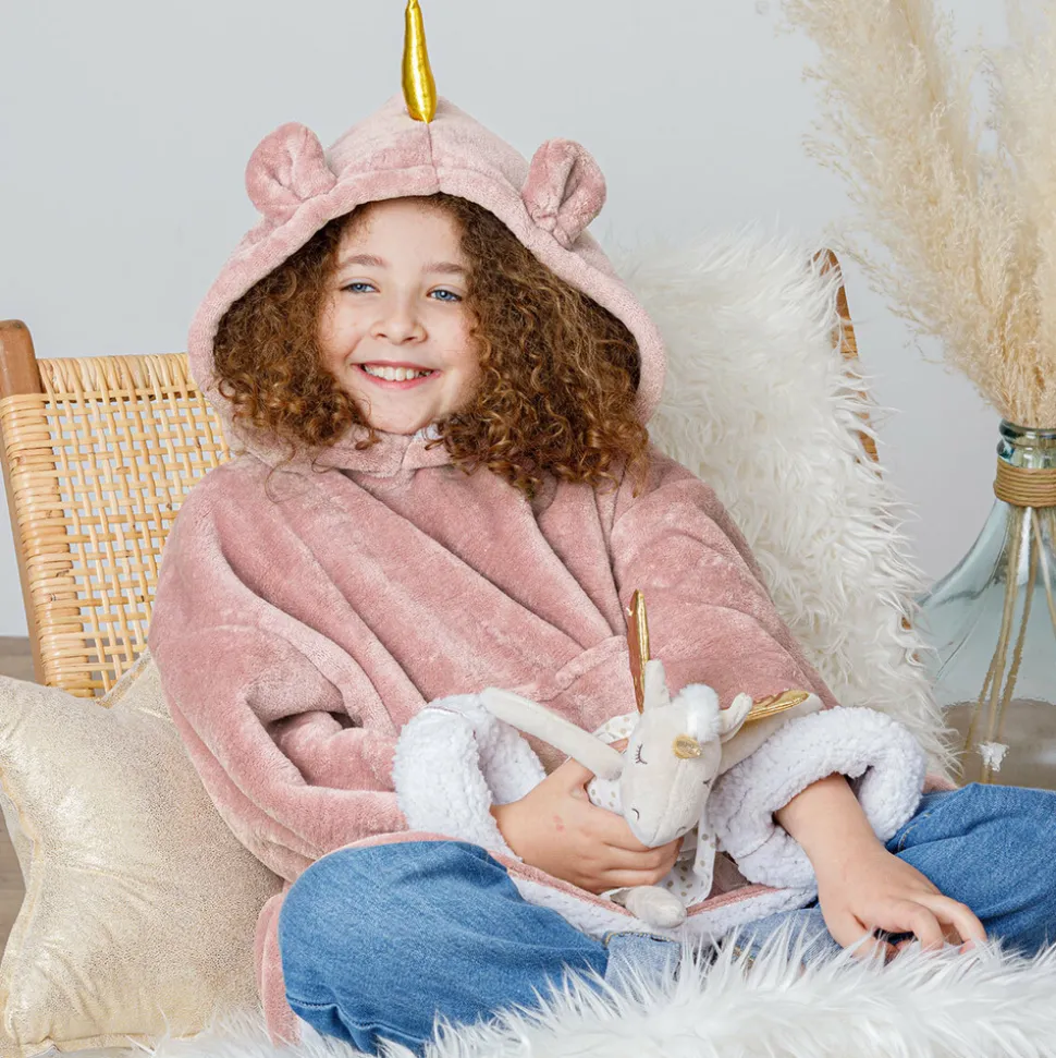 ATMOSPHERA CREATEUR D'INTERIEUR - Plaid sweatshirtshirtshirt capuche "licorne" - rose