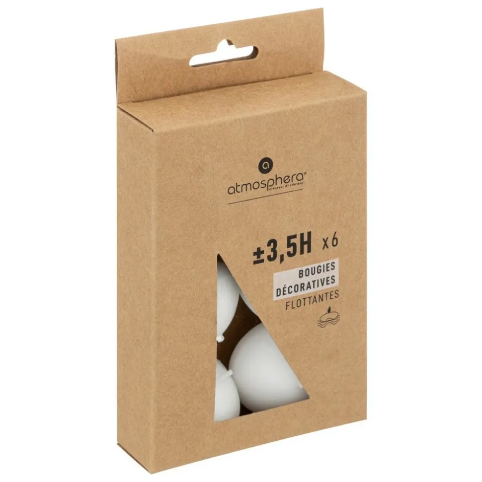 ATMOSPHERA CREATEUR D'INTERIEUR - 6 bougies parfumées "many" en coton d4,5cm blanc