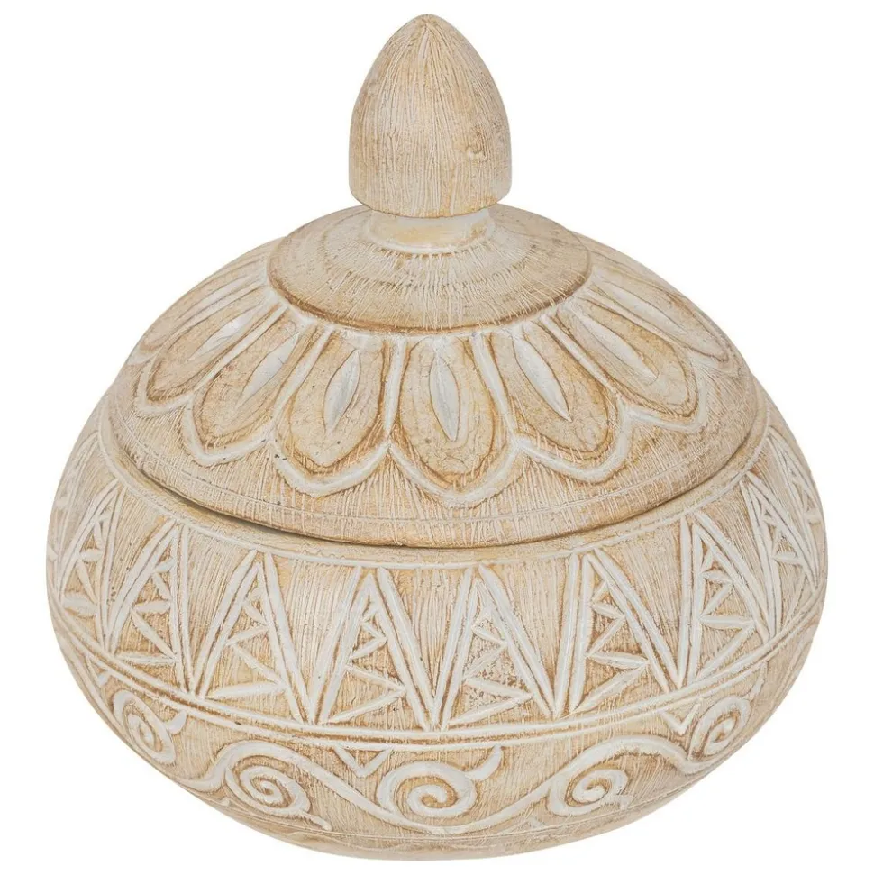 ATMOSPHERA CREATEUR D'INTERIEUR - Boîte déco "oriental" résine beige d15,5x14,5cm