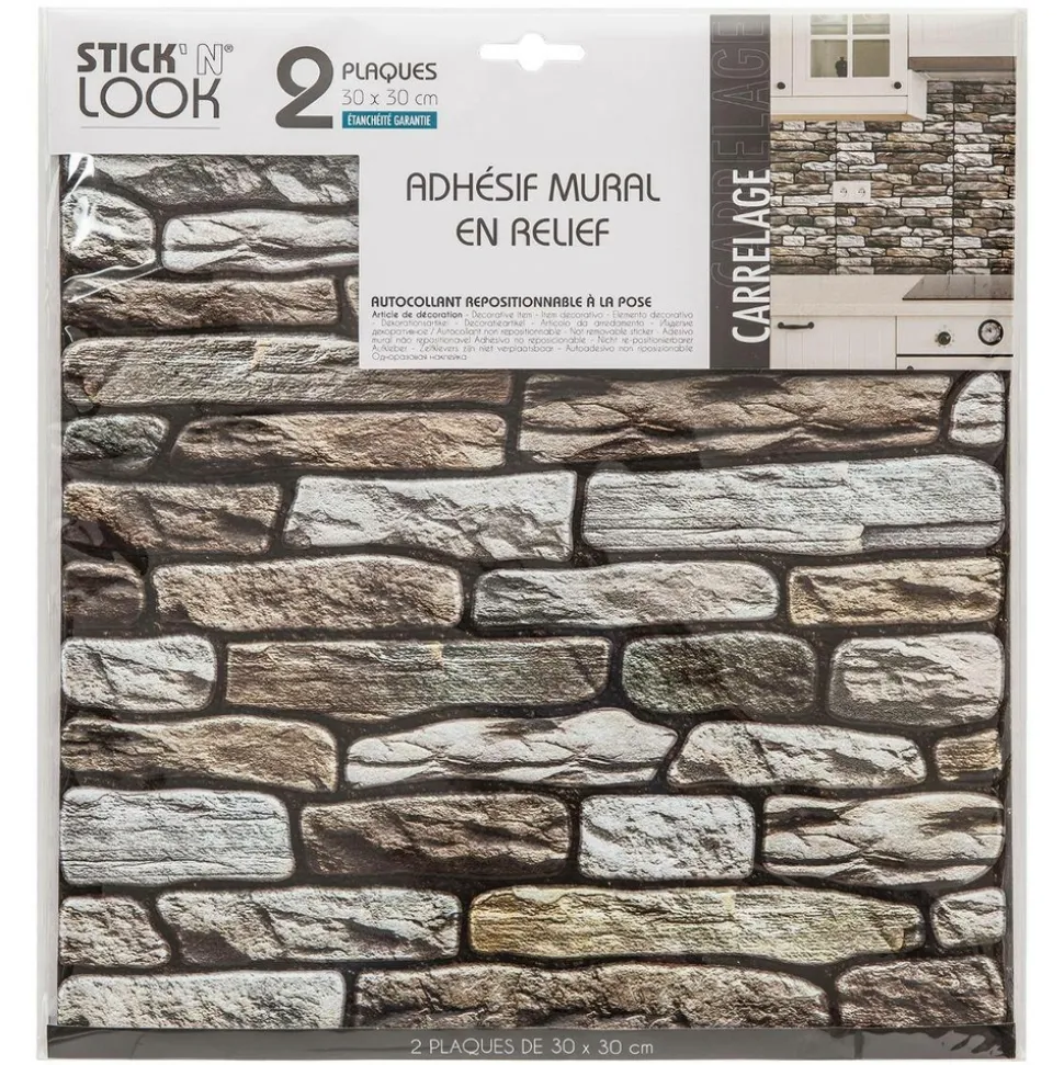 ATMOSPHERA CREATEUR D'INTERIEUR - Lot de 2 stickers - carrelage - gris taupe - 30x30 cm