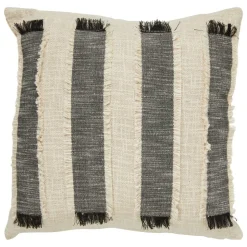 ATMOSPHERA CREATEUR D'INTERIEUR - Coussin à franges "malakite" noir & blanc 50x50cm