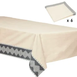 ATMOSPHERA CREATEUR D'INTERIEUR - Ensemble nappe et 6 serviettes inuit coton blanc ivoire 250x150cm