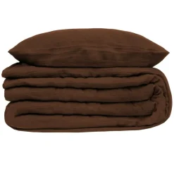 ATMOSPHERA CREATEUR D'INTERIEUR - Parure de lit 3 pièces "flora" gaze de coton marron 260x240cm