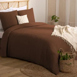 ATMOSPHERA CREATEUR D'INTERIEUR - Parure de lit 3 pièces "flora" gaze de coton marron 260x240cm