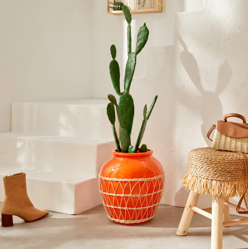 ATMOSPHERA CREATEUR D'INTERIEUR - Vase "yuca" céramique et rotin h33,5cm